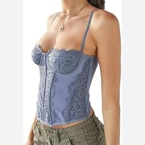 Urban Outfitters Out From Under Lace Corset Bustier Slate Blue Sz Large